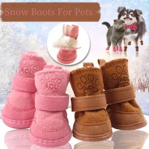 4Pcs/Set Cute Dog Boots - Outdoor Snow Walking Non-slip Puppy Sneakers - Comfortable Pet Winter Warm Shoes