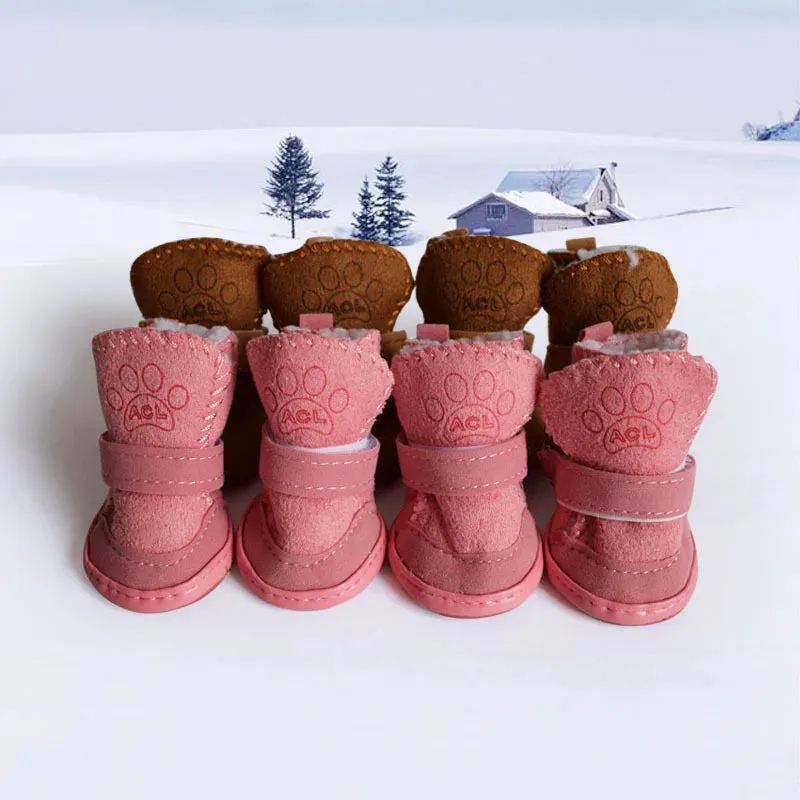 4Pcs/Set Cute Dog Boots - Outdoor Snow Walking Non-slip Puppy Sneakers - Comfortable Pet Winter Warm Shoes