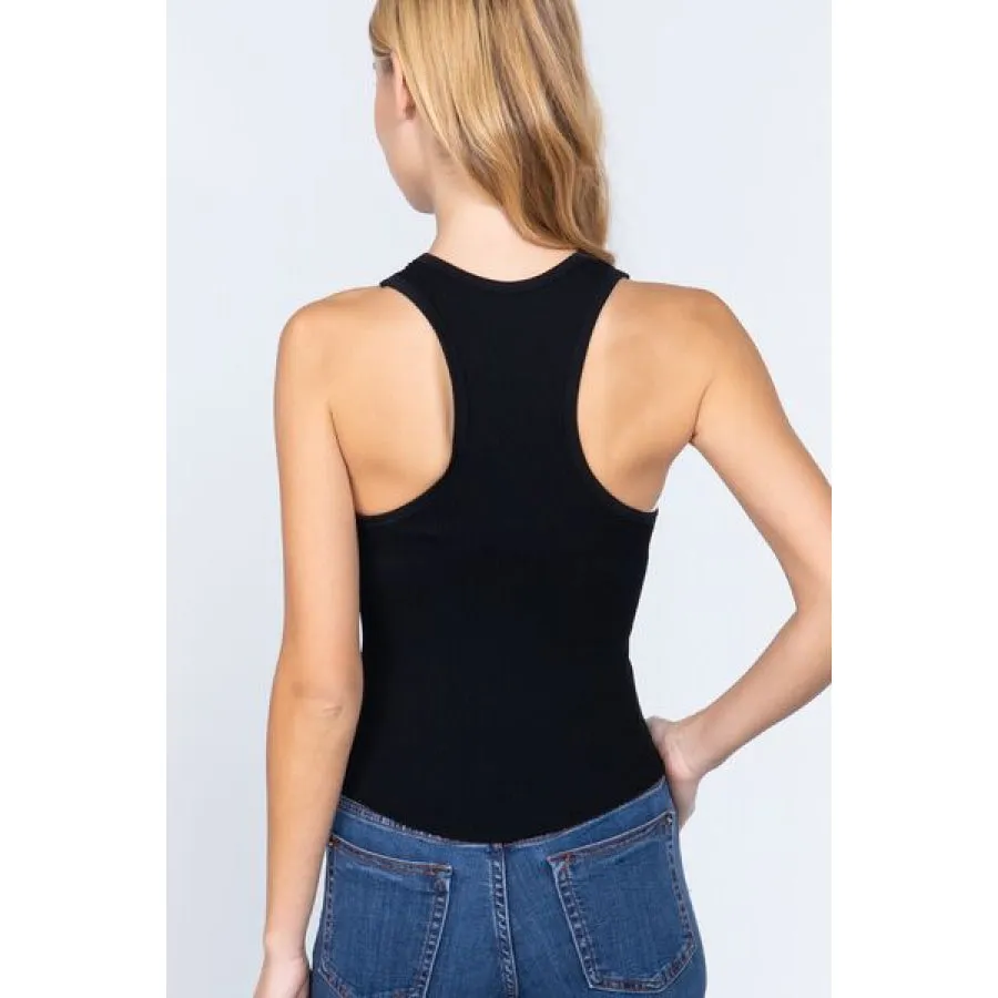 ACTIVE BASIC Ribbed Round Neck Racerback Seamless Tank