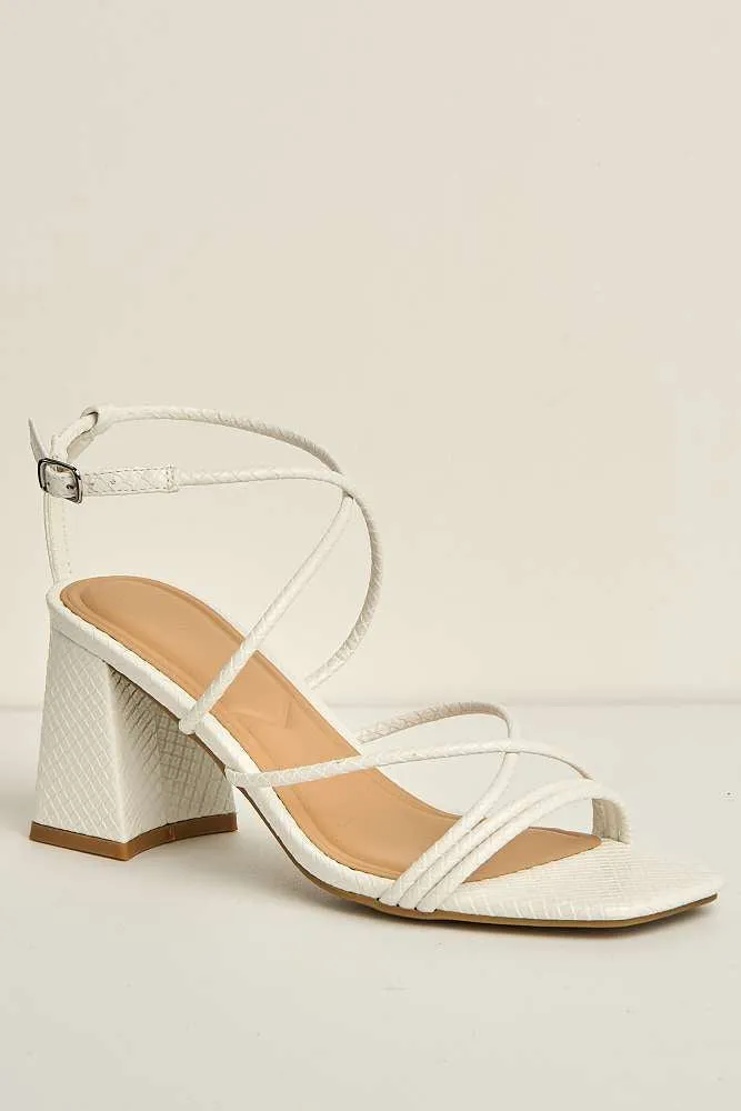 Alicia Strappy Block Heel Anklestrap Sandals in White Snake