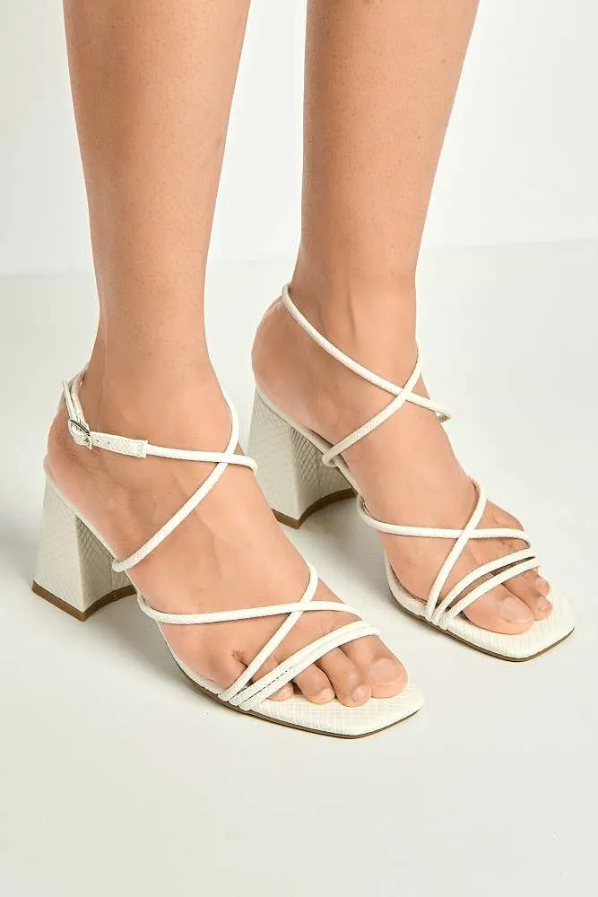 Alicia Strappy Block Heel Anklestrap Sandals in White Snake