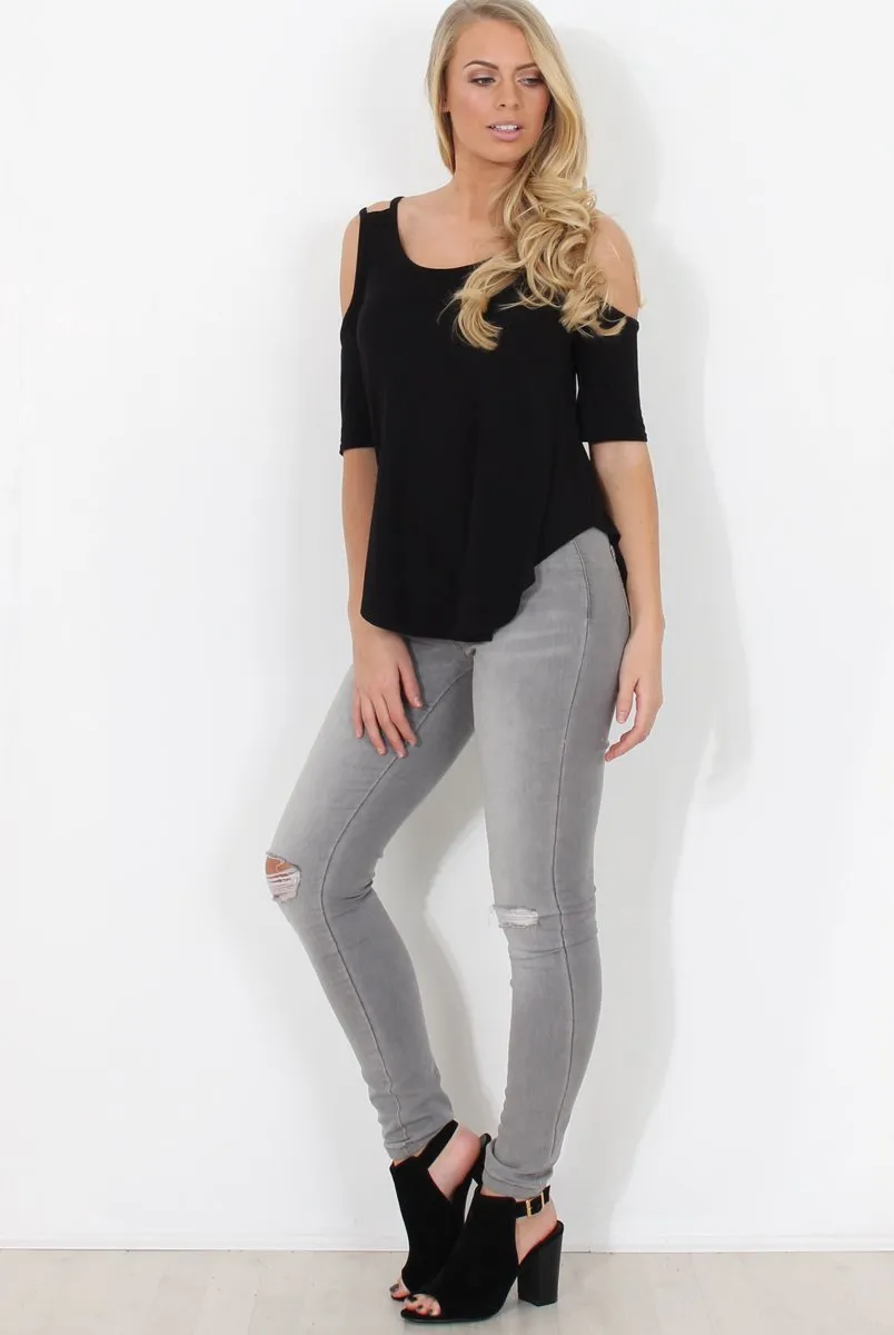 Black Cold Shoulder Top - Jade