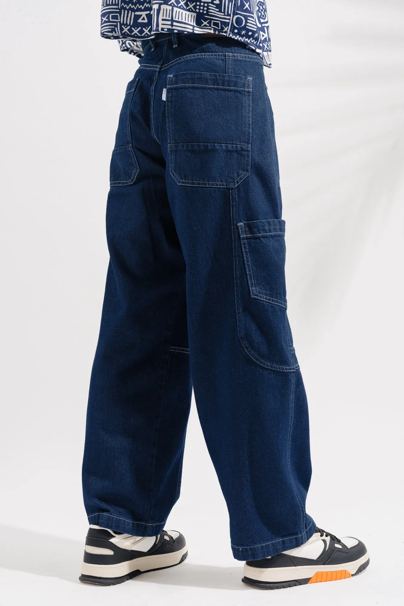 Blue Contrast Seam Cargo Men's Jeans