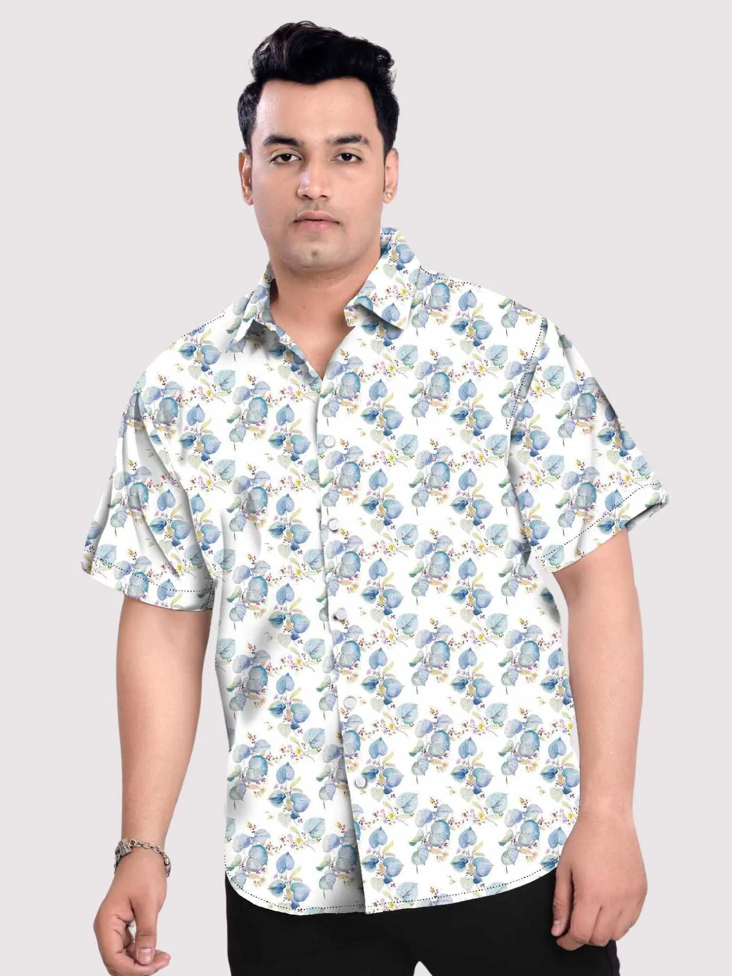 Bluebell Linen Printed Shirt Men's Plus Size