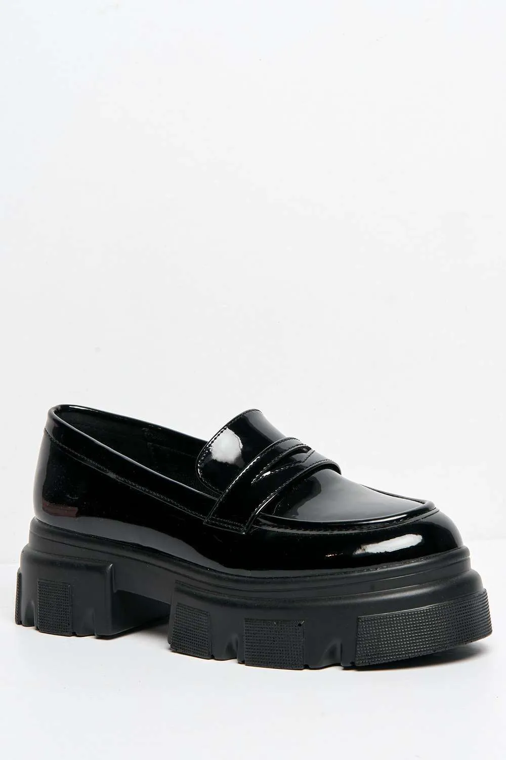 Brogan Chunky Sole Loafers in Black Patent