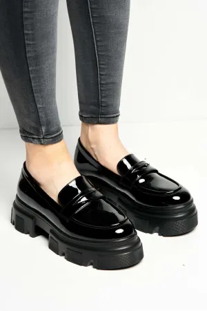 Brogan Chunky Sole Loafers in Black Patent