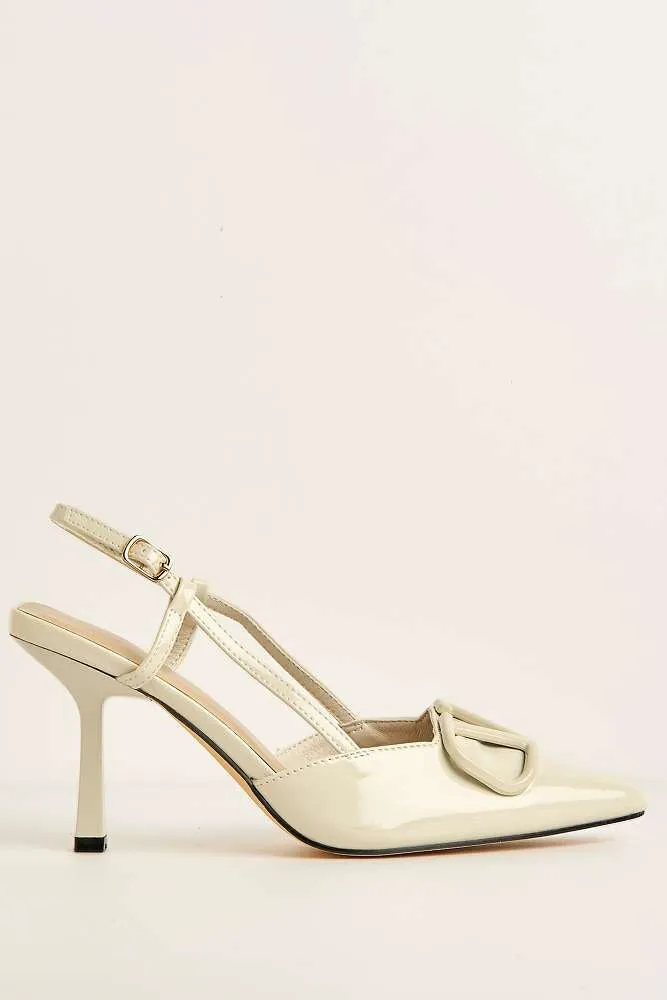 Cia Brooch Detail Slingback Court Shoes in Beige