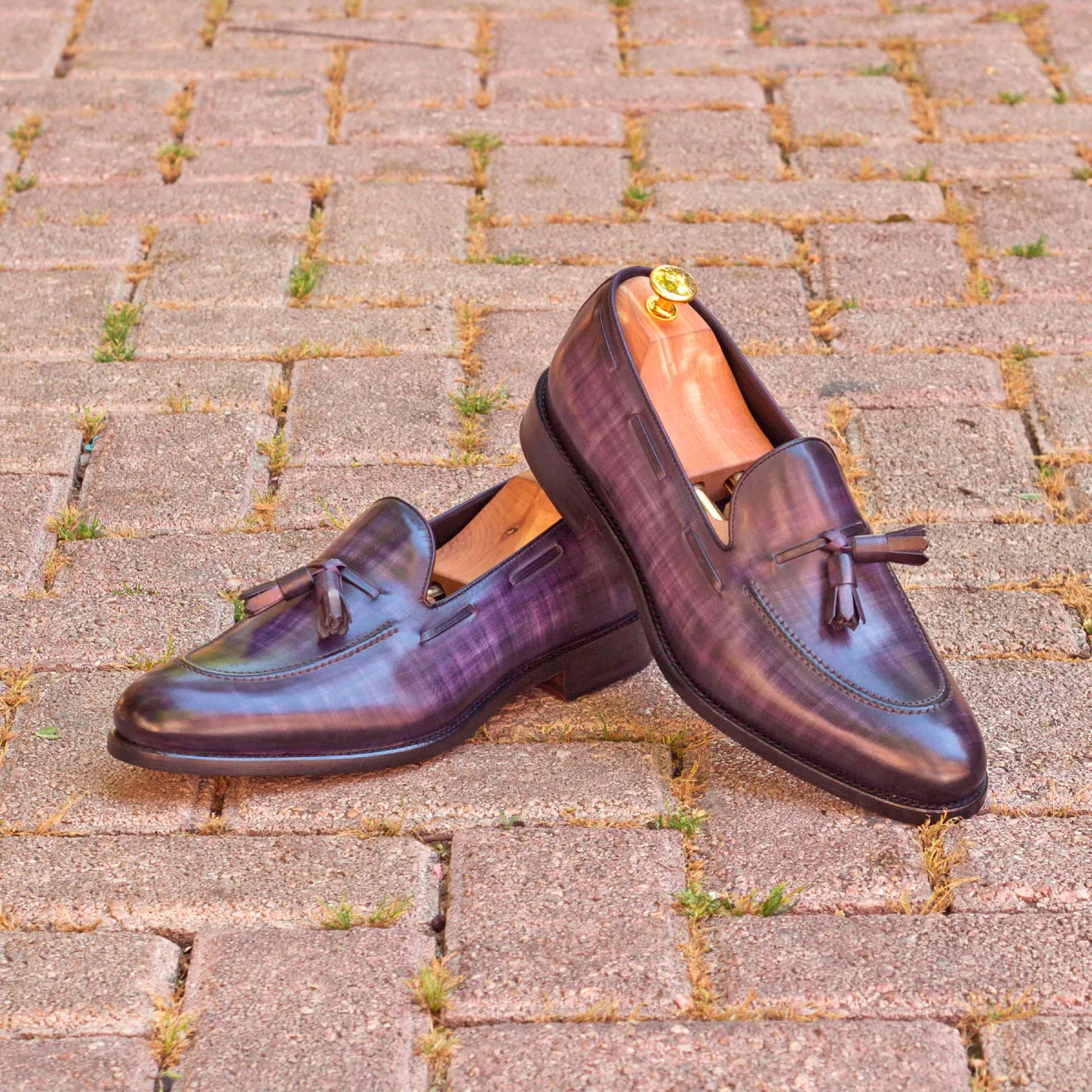 DapperFam Luciano in Purple / Denim Men's Hand-Painted Patina Loafer