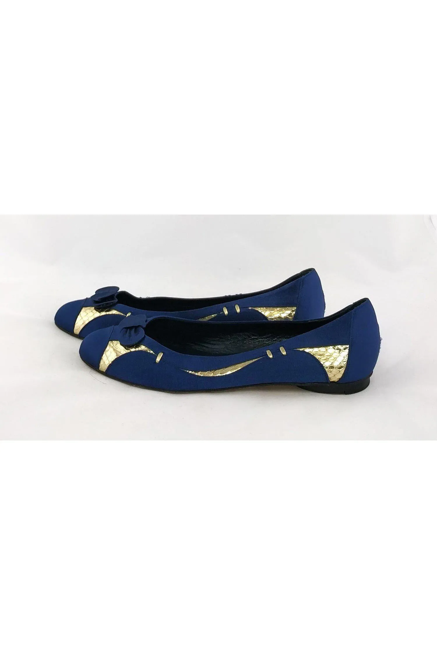 Delman - Blue Satin & Gold Flats Sz 6