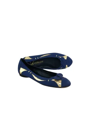 Delman - Blue Satin & Gold Flats Sz 6