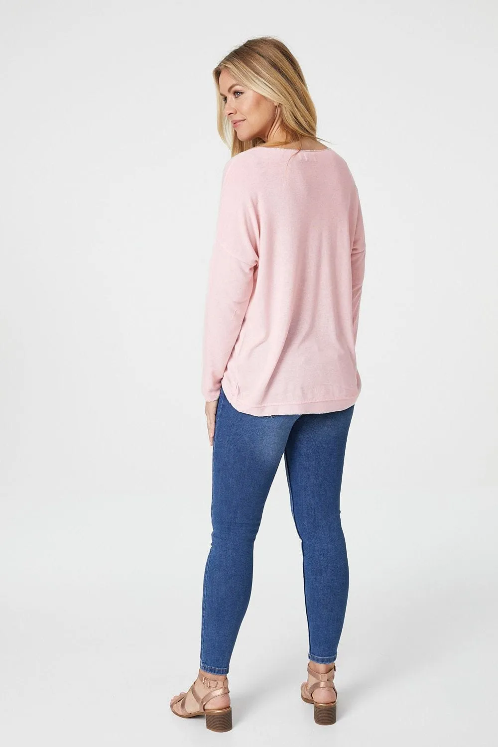 Embossed Logo Print Slouchy Top