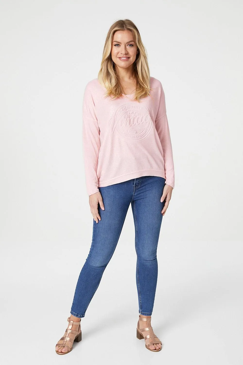 Embossed Logo Print Slouchy Top