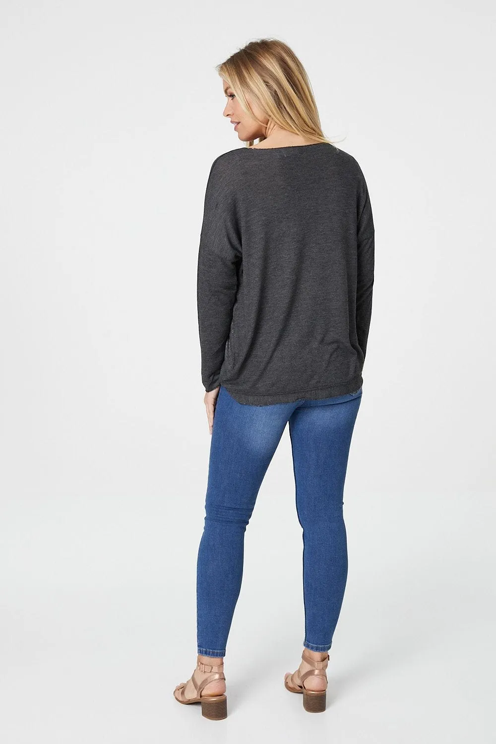 Embossed Logo Print Slouchy Top