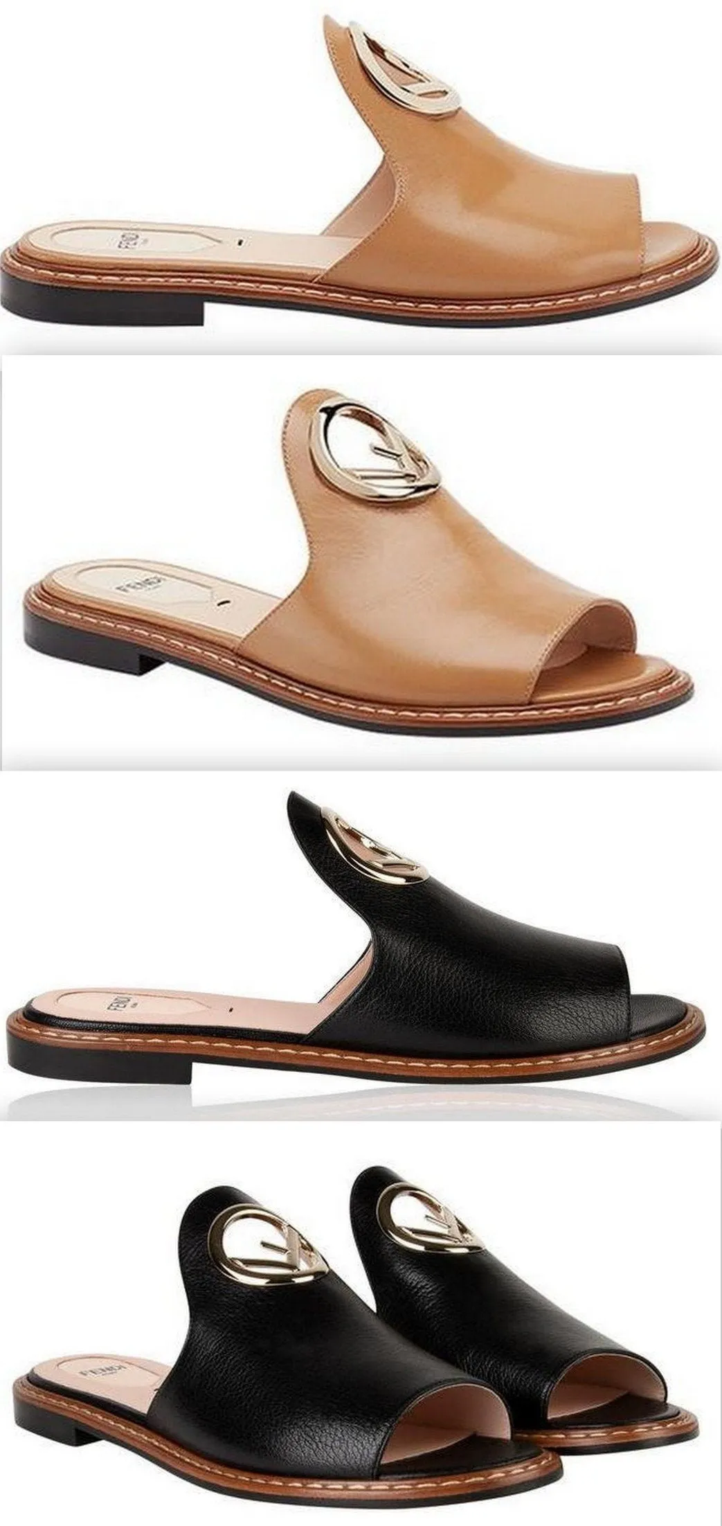 F Logo Mules, Light Brown or Black