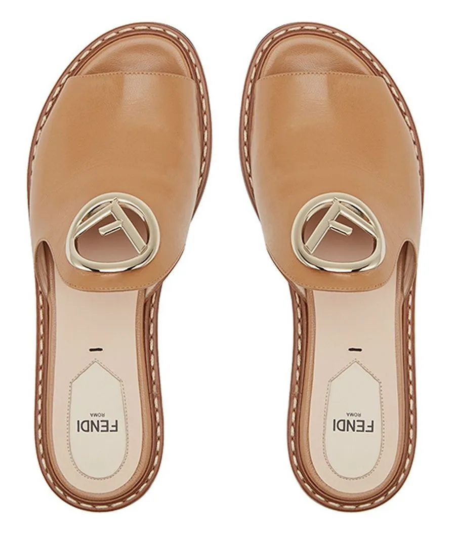 F Logo Mules, Light Brown or Black