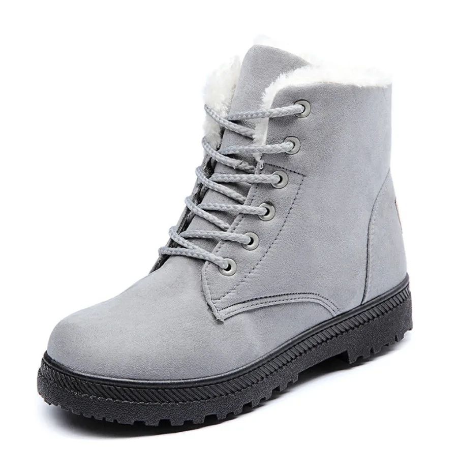 Flat Heel Plush Lining Lace-Up Snow Ankle Boots