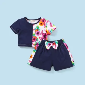 Floral Color Block Top Shorts Set