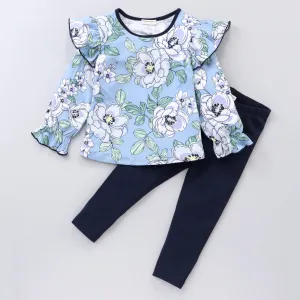 Floral Printed Frill Top Leggings Set