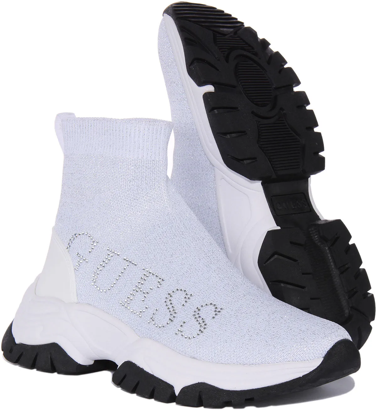 Guess Nollen Sock Trainer In White For Women