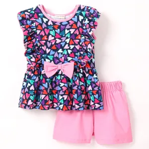 Hearts Printed Bow Frilled Top Short Set