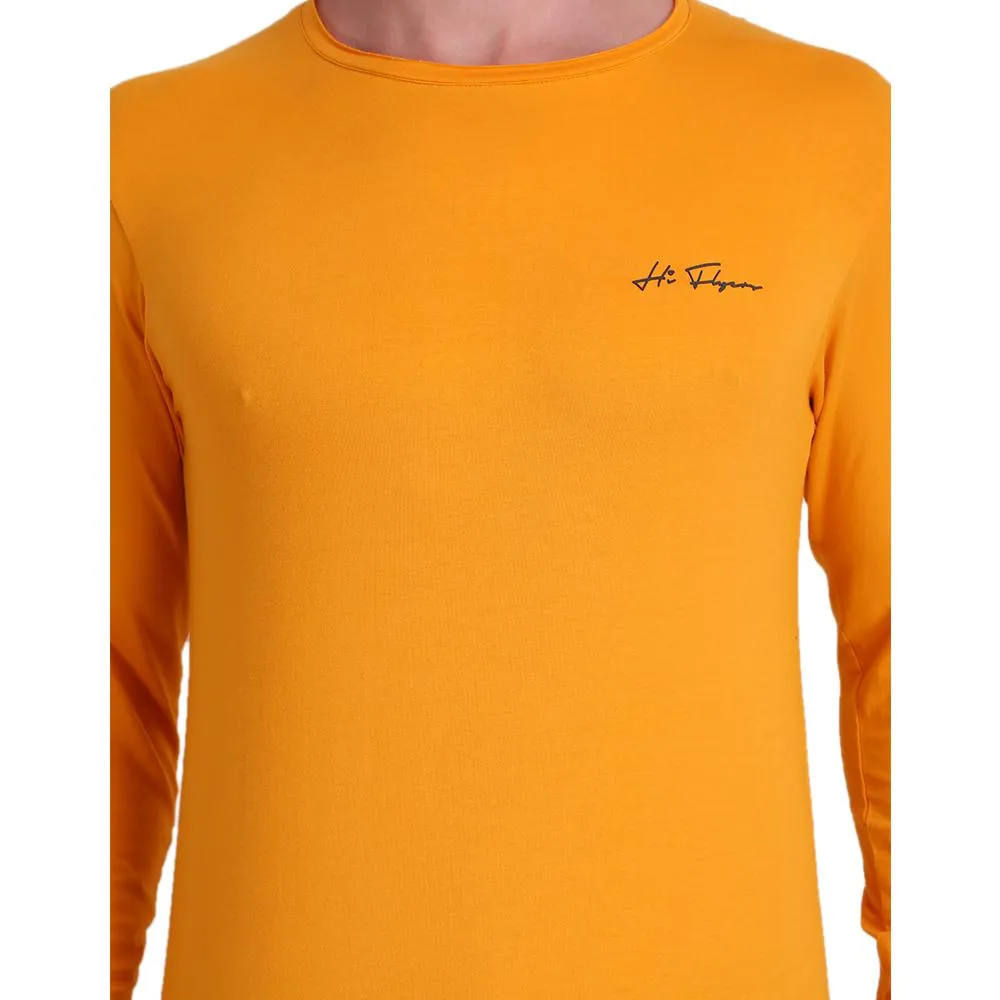 HiFlyers Men Round Neck Solid T-Shirtyellow