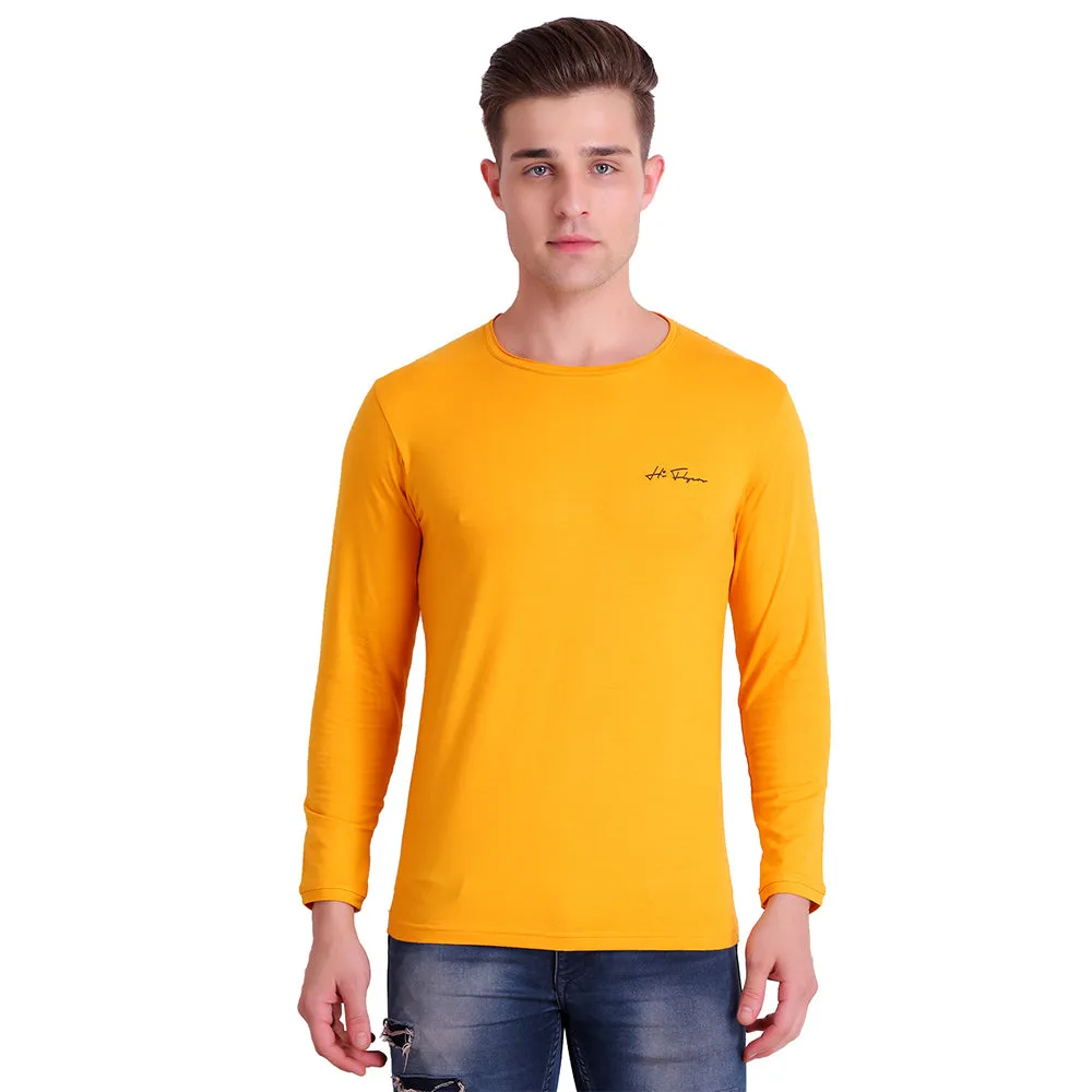 HiFlyers Men Round Neck Solid T-Shirtyellow