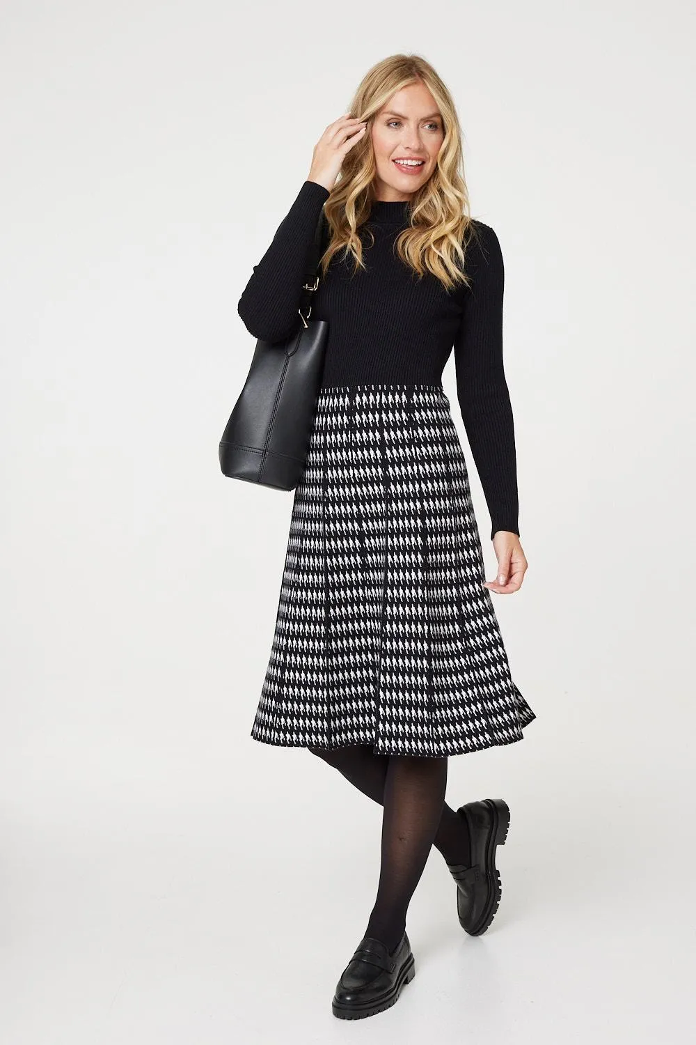 Houndstooth Midi Knit Dress