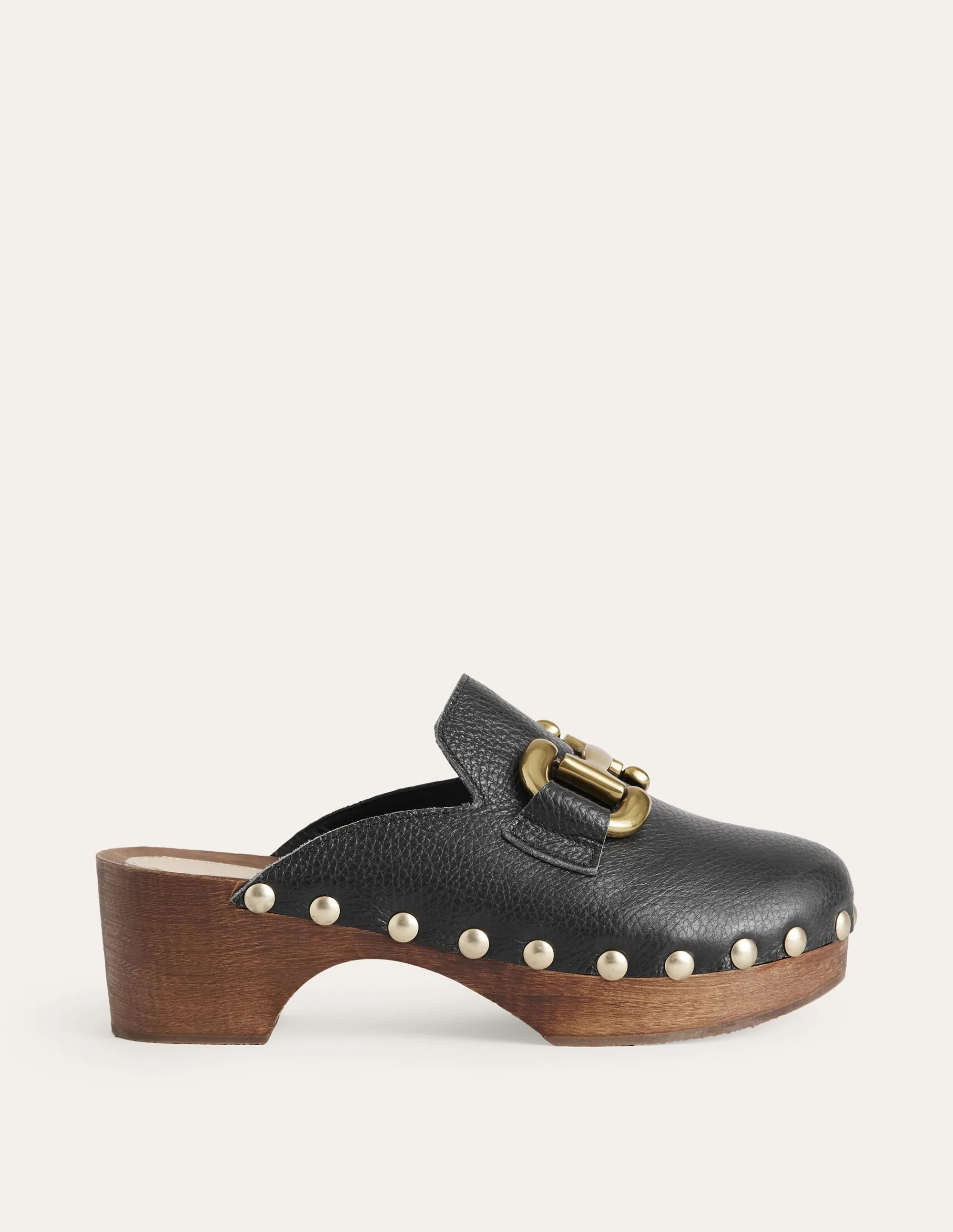 Iris Snaffle Heeled Clogs-Black Tumbled Leather