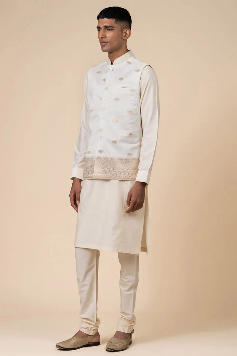 Ivory Zari Jacquard Kurta Bundi Set