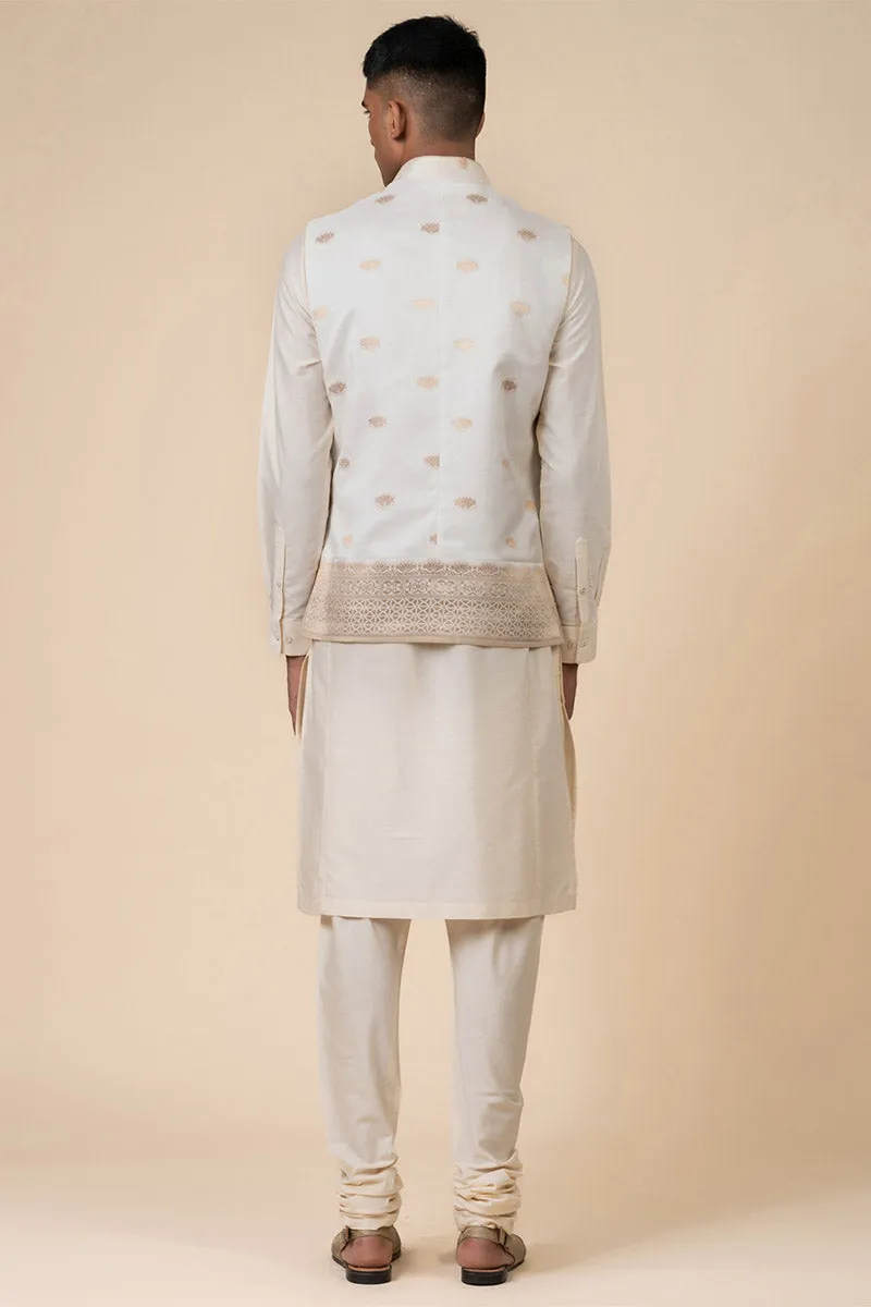 Ivory Zari Jacquard Kurta Bundi Set