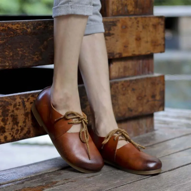 Lace up Handmade Genuine Leather Flats