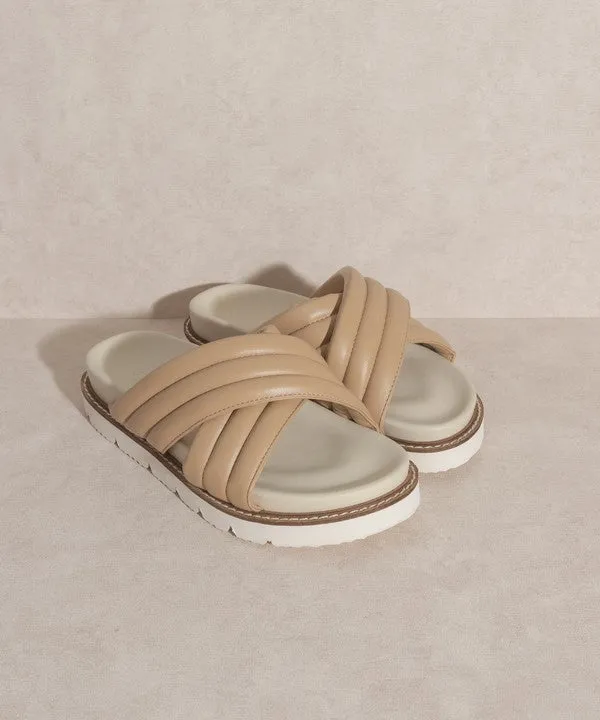 Light Brown Puffed Strap Slide