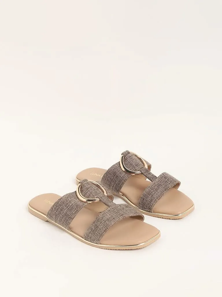 LUNA BLU Brown Double Band Slides