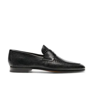 Magnanni Vicente 23257 Men's Shoes Black Exotic Genuine Lizard Skin Classic Penny Loafers (MAGS1102)