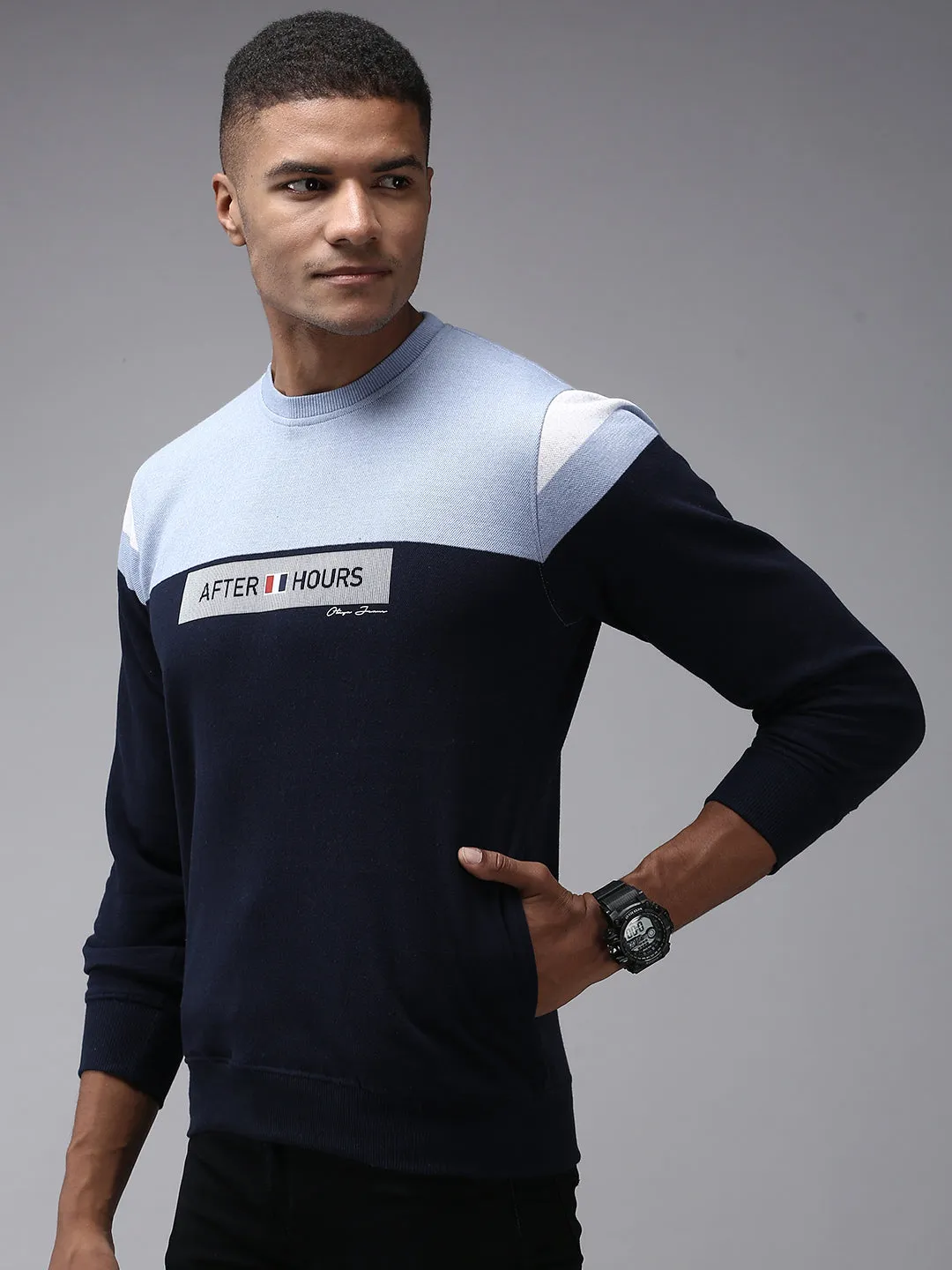 Men Blue Colourblock Sweatshirt