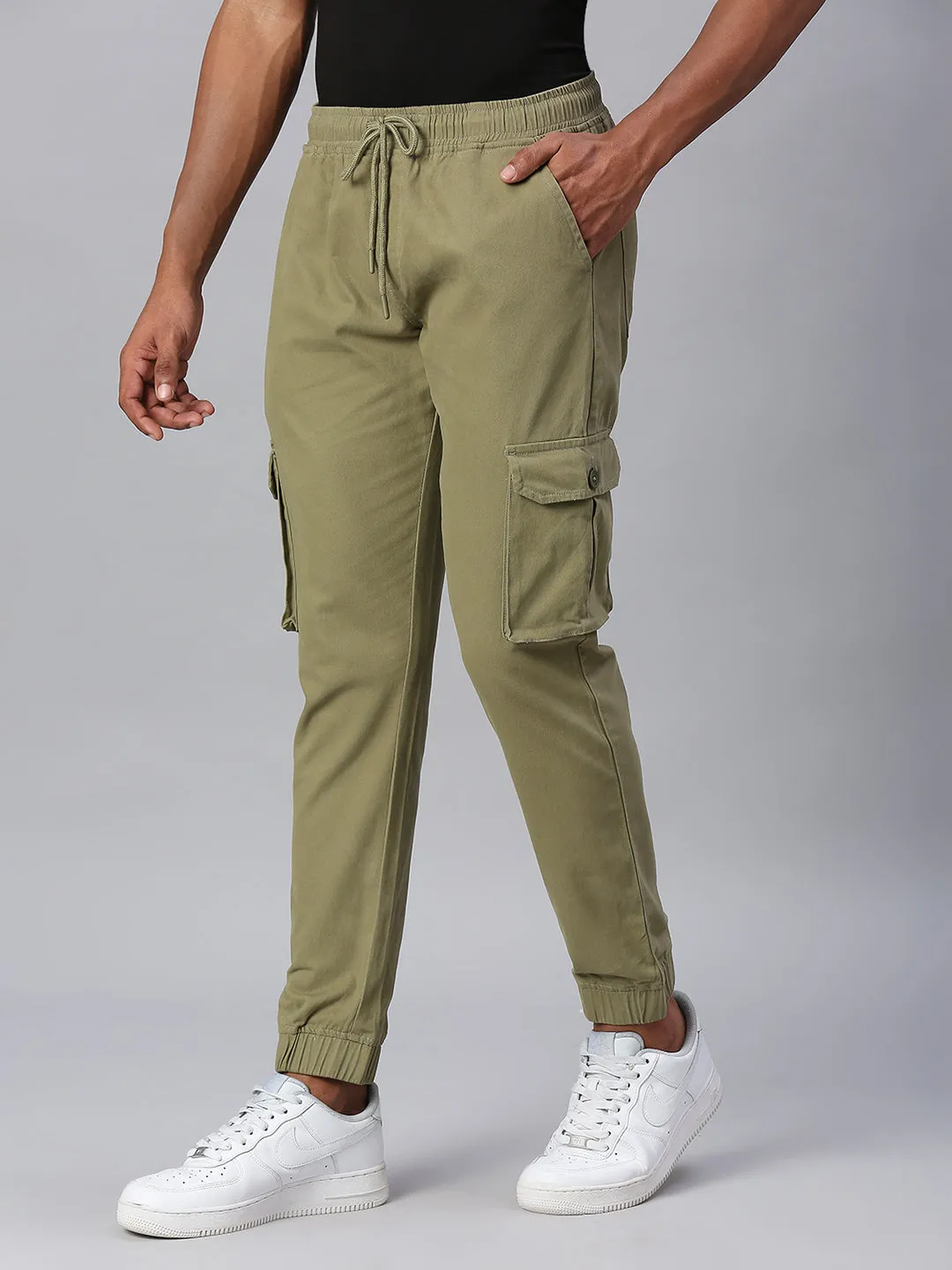 Men's Tapered Fit Cotton Joggers (Light Olive)