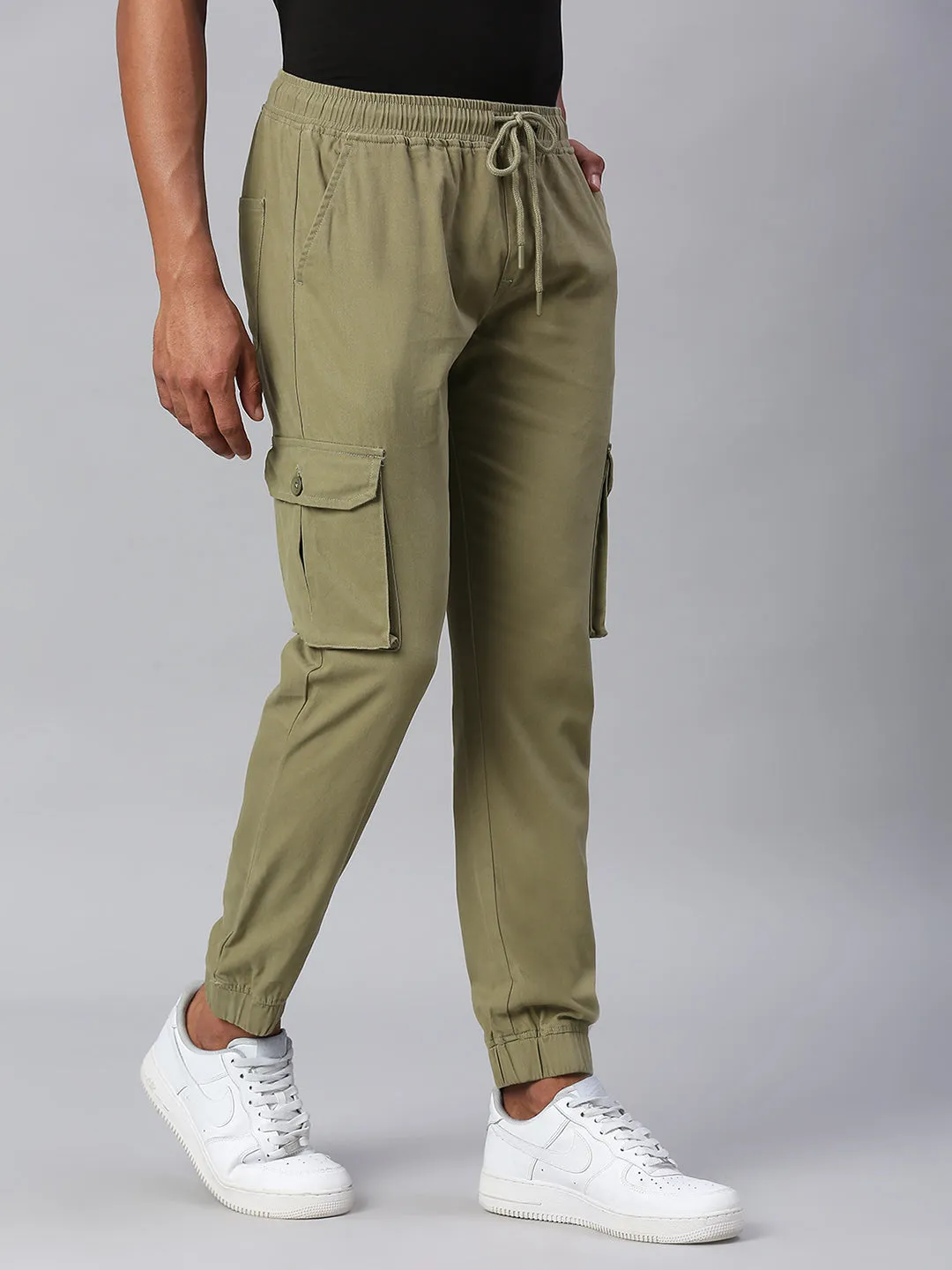 Men's Tapered Fit Cotton Joggers (Light Olive)