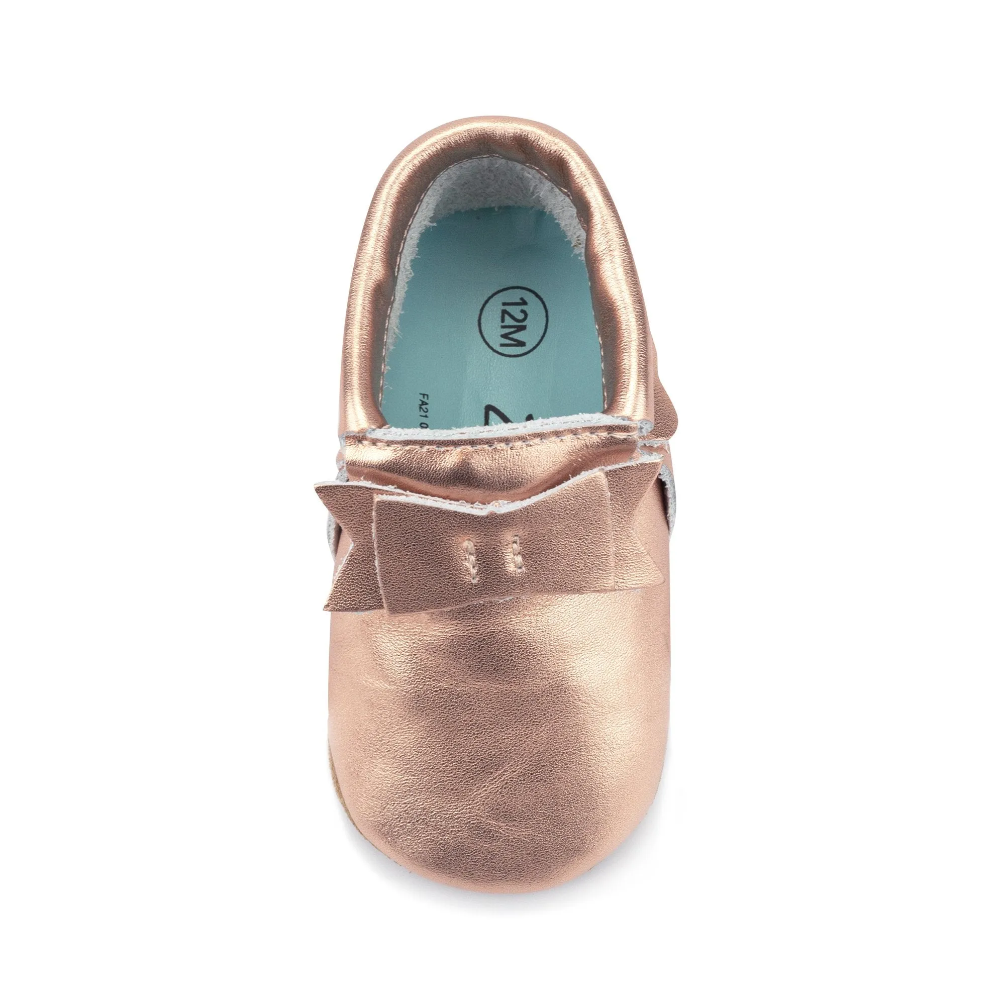 Metallic Rose Gold Leather Bow Moccasins