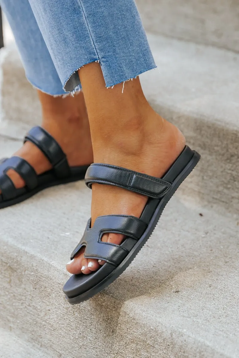 MIA Venezia Black Double Strap Slide Sandal - FINAL SALE