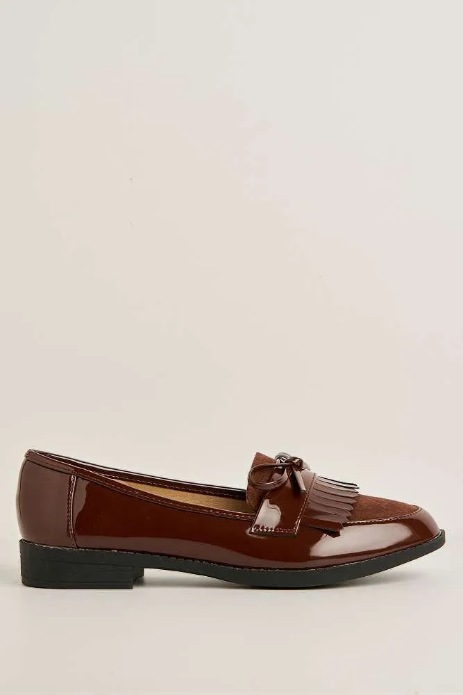 Morgan Fringe Detail Bow Loafers in Brown