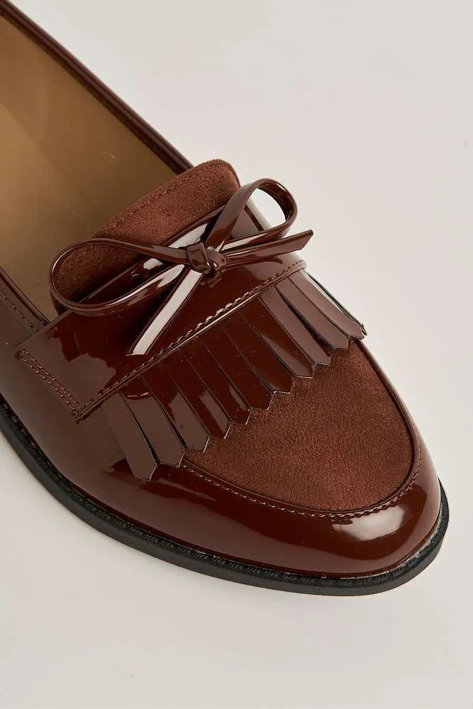 Morgan Fringe Detail Bow Loafers in Brown