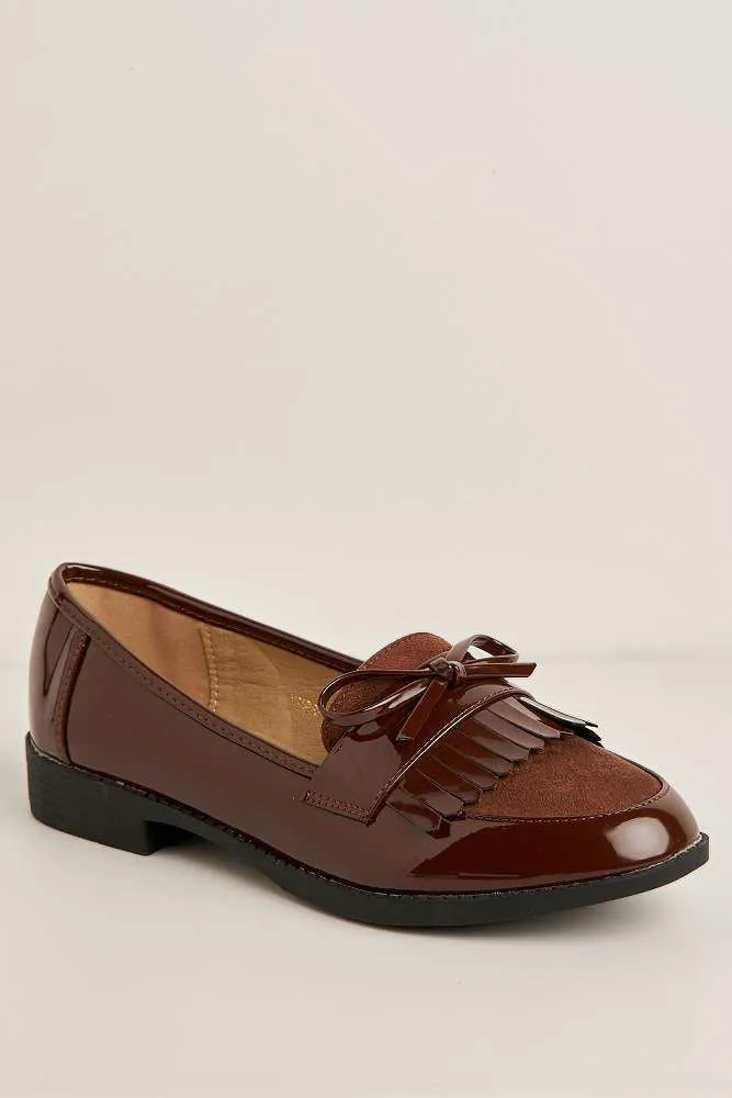 Morgan Fringe Detail Bow Loafers in Brown