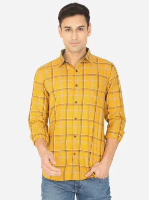 Mustard Yellow Checked Slim Fit Semi Casual Shirt | JadeBlue