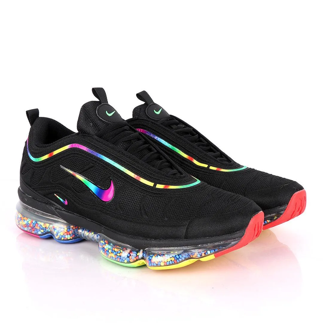 NK Max Black Sneakers With Pearl Filled Tuned Pressure Multi-colored Sole And Logo Design