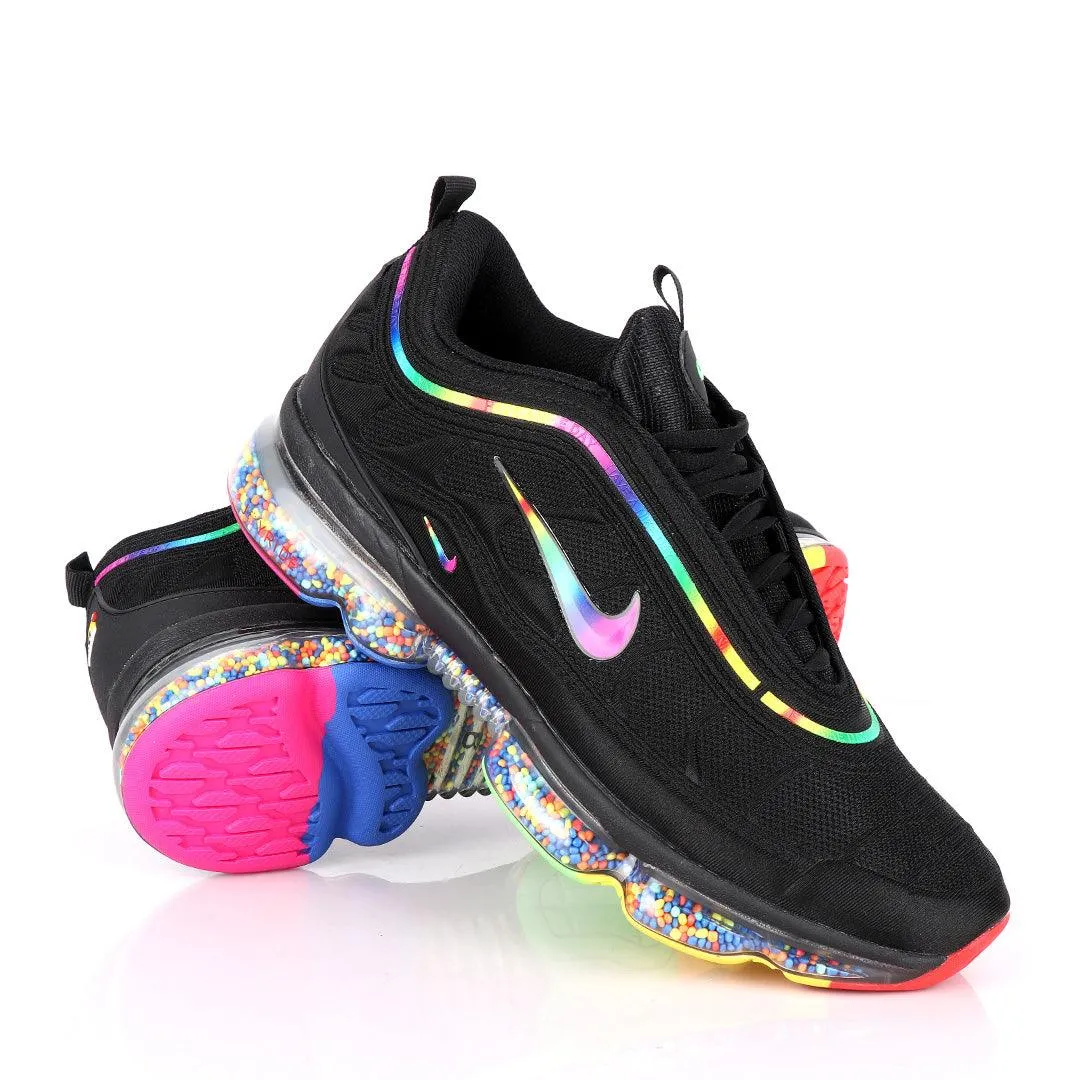 NK Max Black Sneakers With Pearl Filled Tuned Pressure Multi-colored Sole And Logo Design