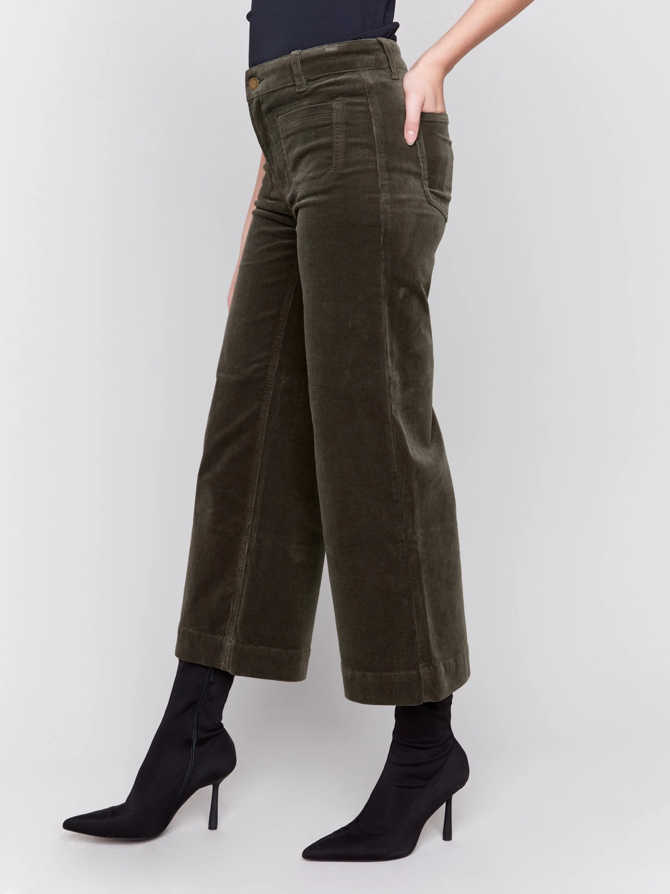 Patch Pocket Corduroy Flare Pants - Spruce