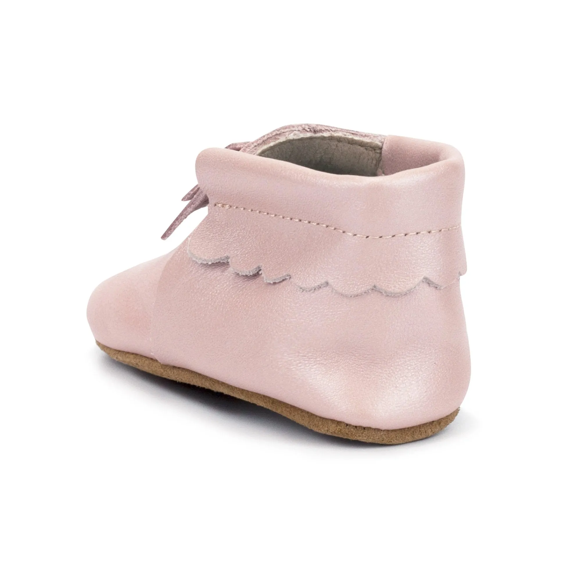 Pink Shimmer Leather Bow Moccasins