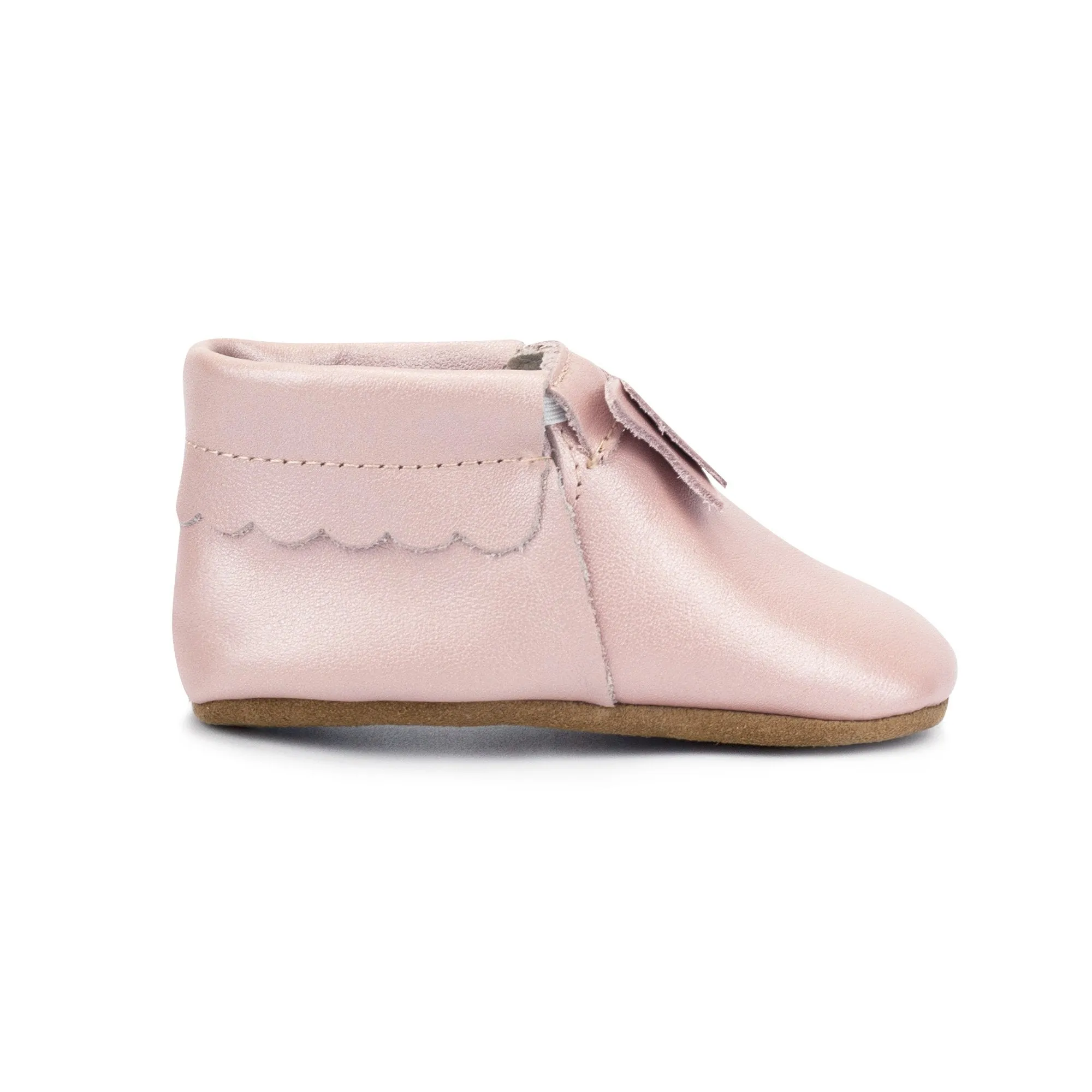 Pink Shimmer Leather Bow Moccasins