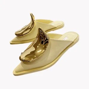 Pre Order:  Golden Metal Decor Flat Mules