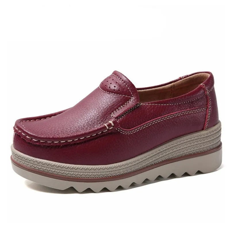 Purpdrank - Autumn women flat shoes woman platform sneakers moccasins shoes woman creepers without lace genuine leather shoe ladies